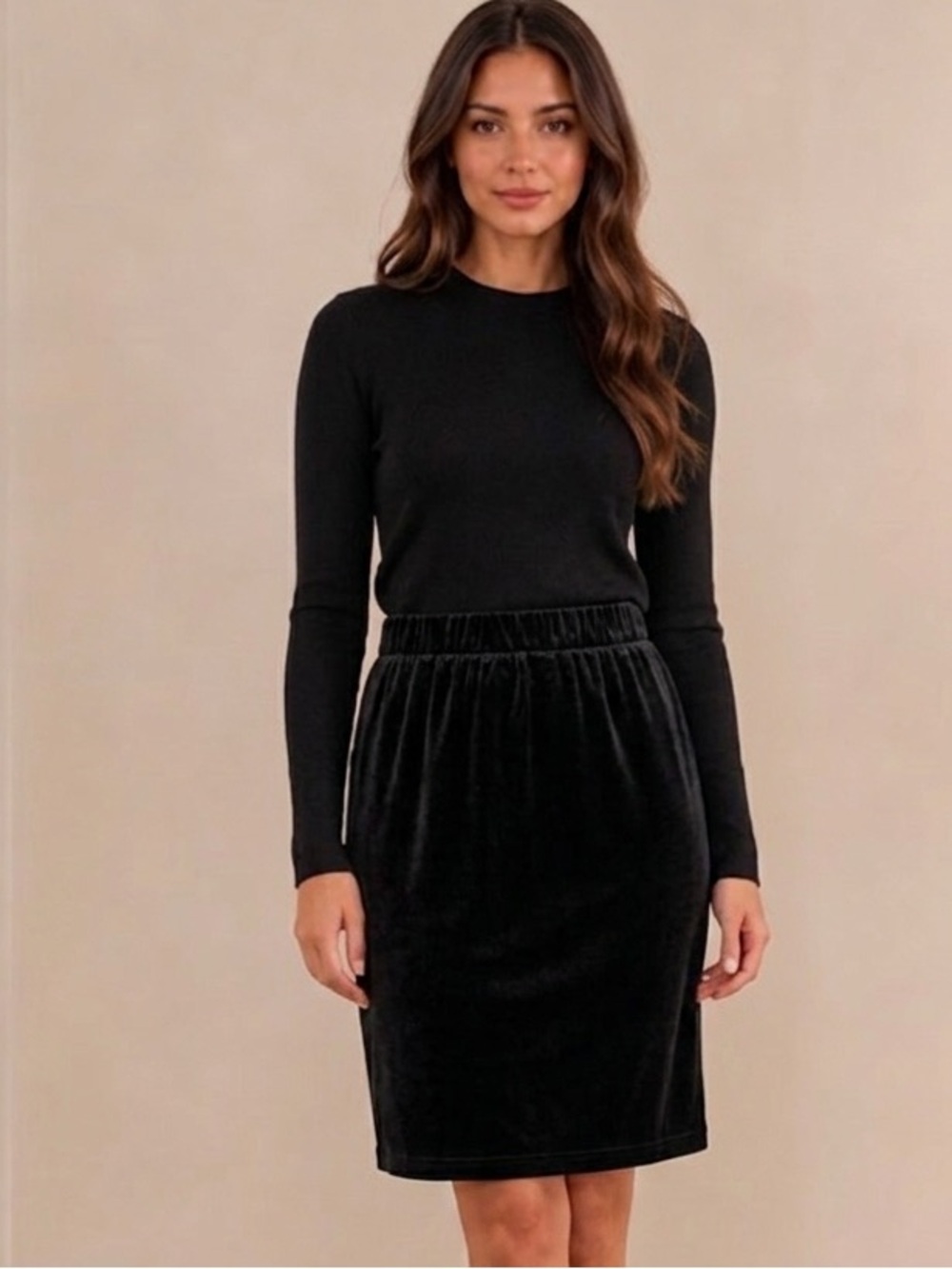 J. Crew Black Velvet Midi Pencil Skirt